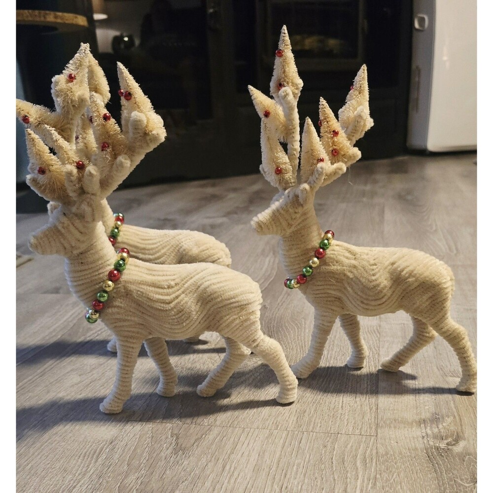 3~ Pottery Barn Chenille Reindeer Christmas bottle brush trees on Antlers